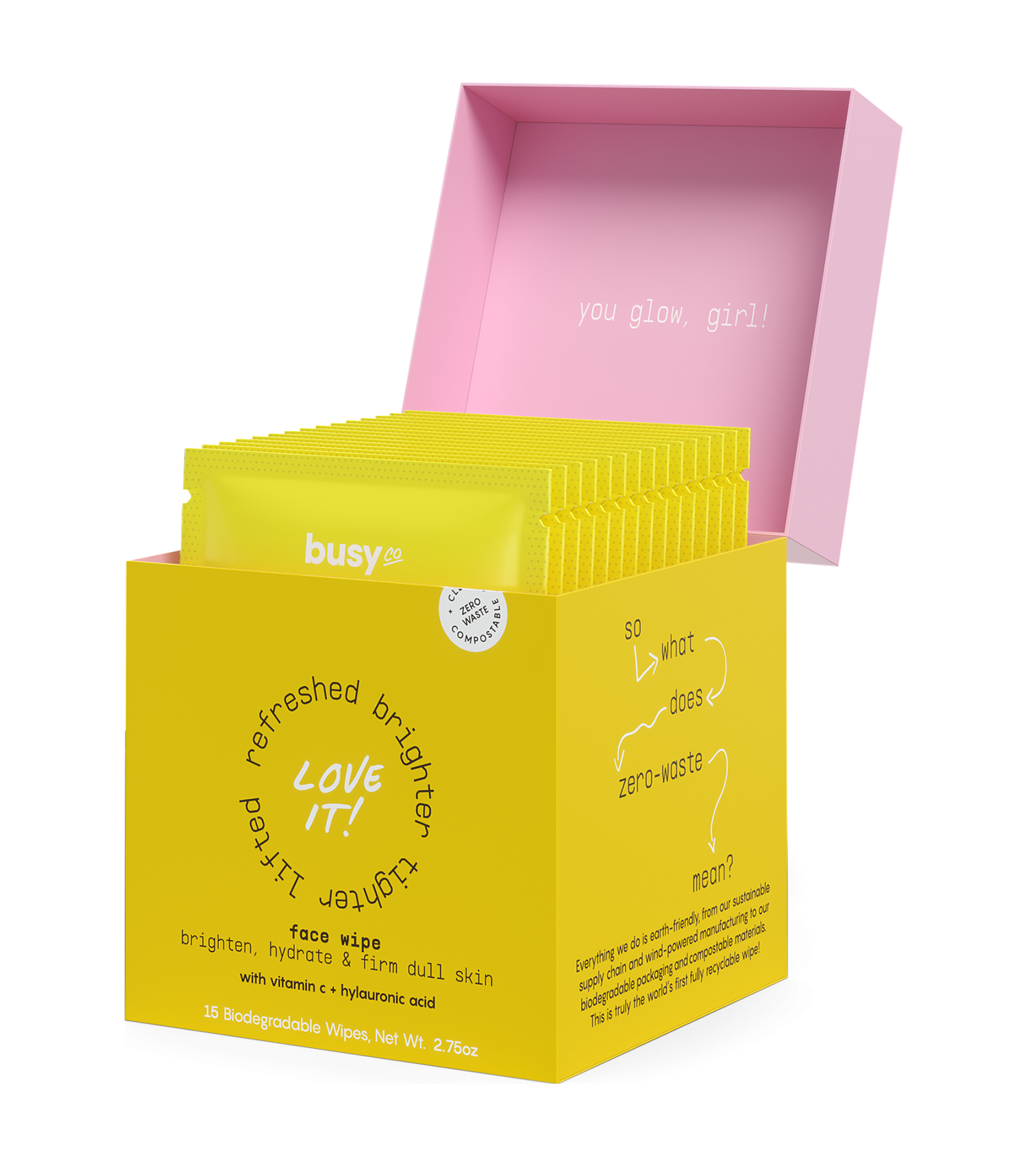 Busy Co. Glow Face Wipes (15ct) Brightening Facial Serum Pads - 1 unit 1