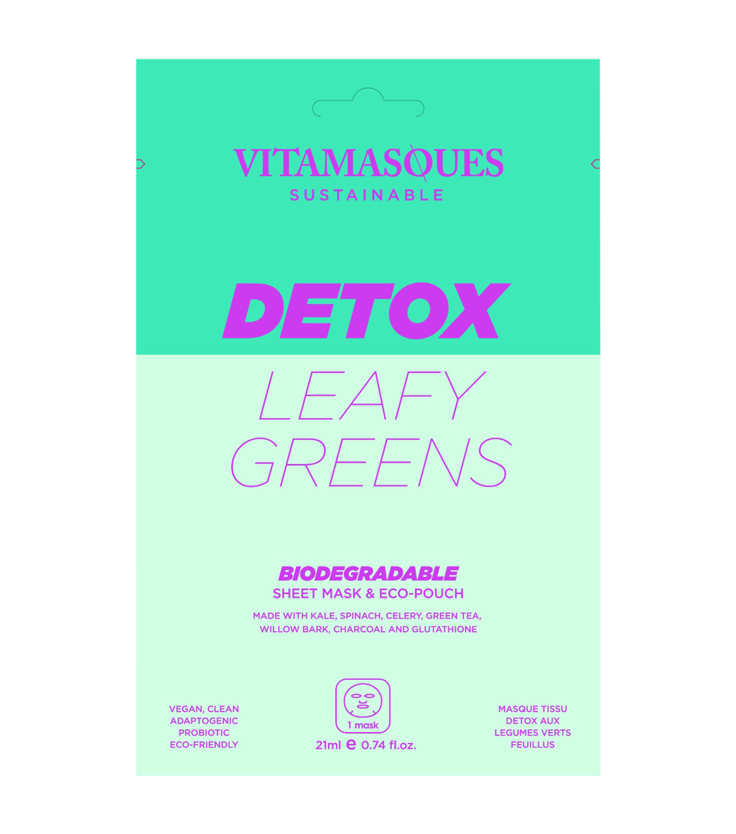 Detox Leafy Greens Biodegradable Sheet Mask and Eco Pouch Detox Leafy Greens Biodegradable Sheet Mask and Eco Pouch 1