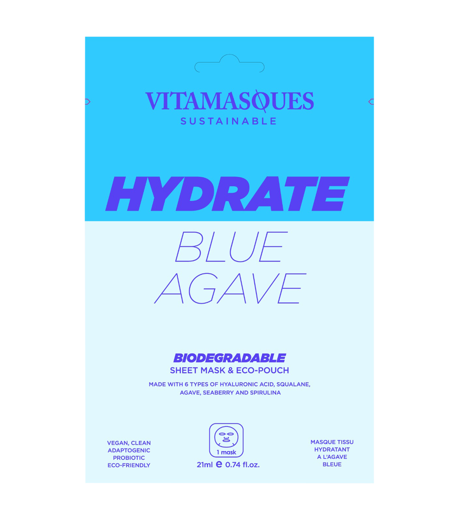 Hydrate Blue Agave Biodegradable Sheet Mask and Eco Pouch